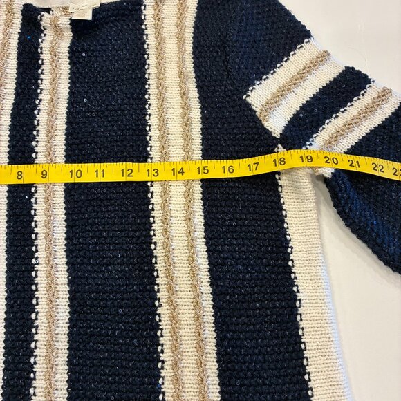 Chico’s Elin Shine Striped Pullover Sweater – Navy Gold Knit 3/4 Sleeve 1 - Picture 4 of 6